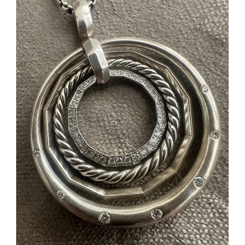 David‎ Yurman Stax Circle Diamond Silver 925 Pendant Necklace 36 Inch Adjustable